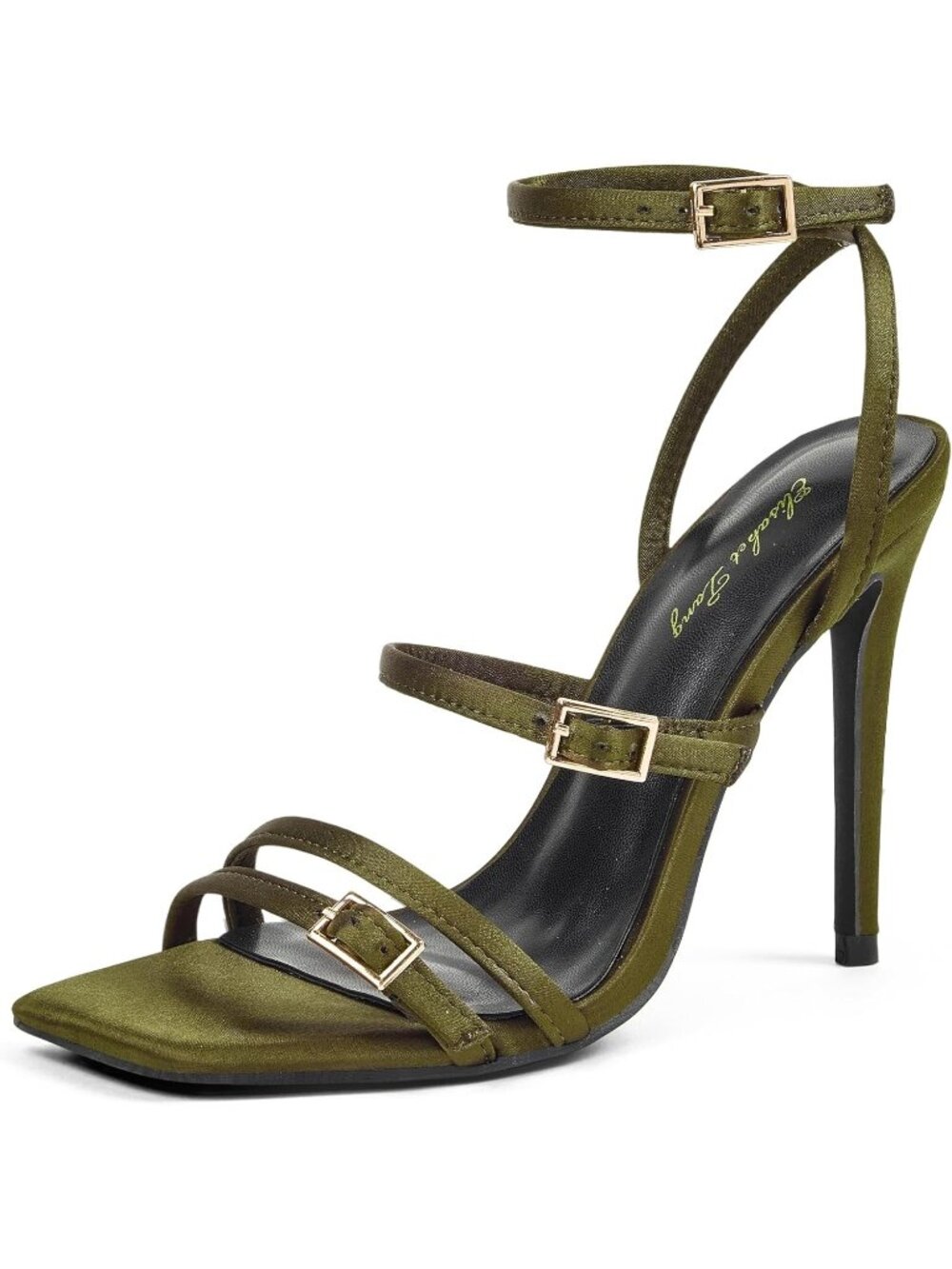 Women's Green 4 Inches Ankle Strap Stiletto Sandals Square Open Toe High Heels